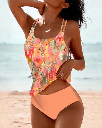 Women's Tankini Swimsuit with Adjustable Straps and Full Coverage