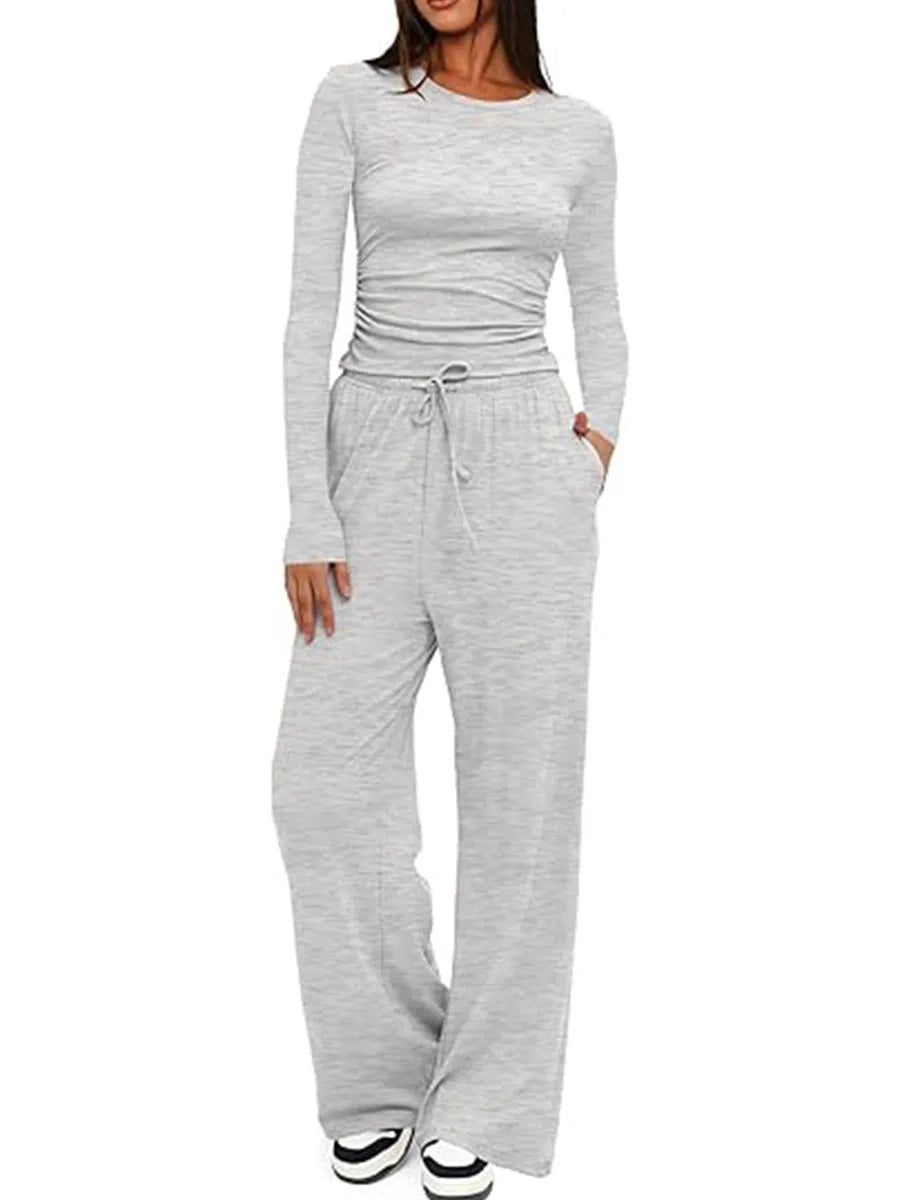 Women's 2 Piece Sets Outfits Long Sleeve Wide Leg Tracksuits Lounge Set