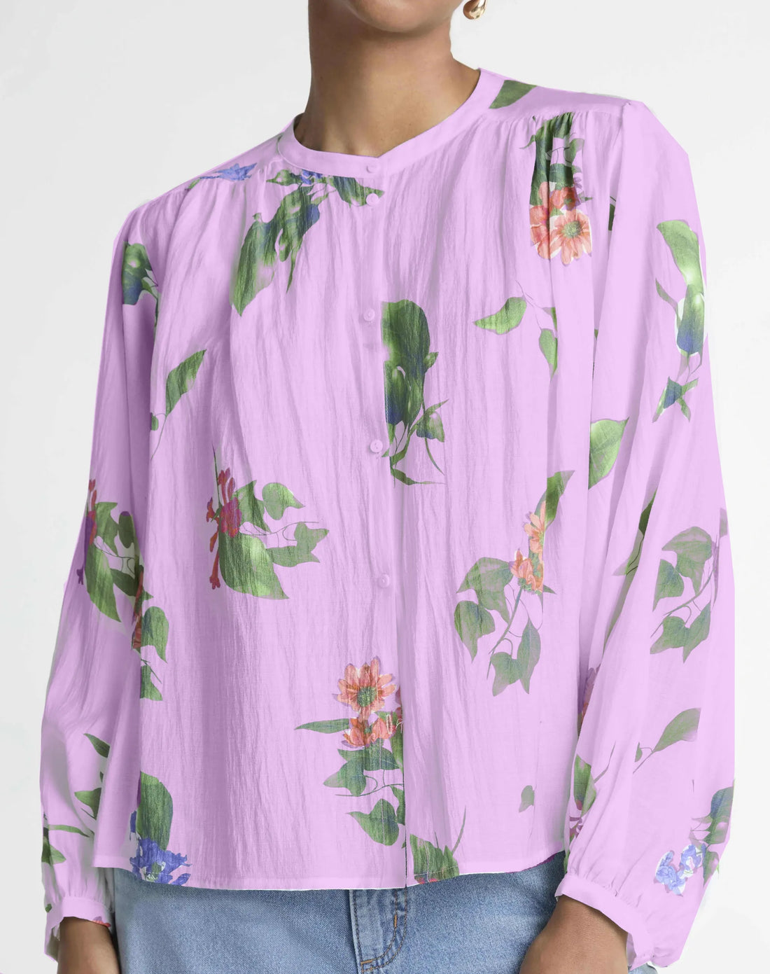 Women's Pleated Gauze Printed Shirt Top