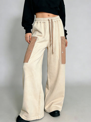 Women's Contrast Pocket Wide-Leg Sweatpants