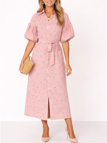 Valentine's Day Pink Heart-Print Shirt Dress