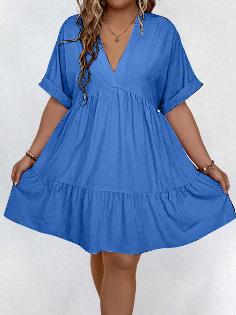 Women's Casual Plain V Neck Batwing Sleeve Dress