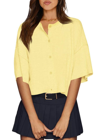 Womens Lightweight Half Sleeve Button Down Cardigan Sweaters Tops