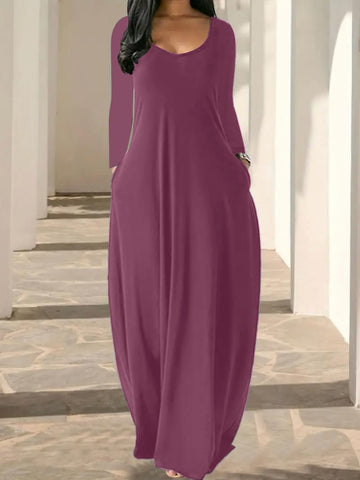 Long-Sleeve Pocket Lounge Maxi Dress