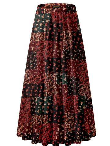 Women's Chiffon Elastic High Waist Pleated A-Line Flared Maxi Skirt