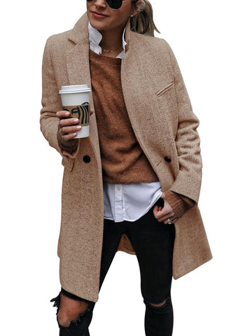 Women's Notch Lapel Double Breasted Trench Coat Peacoat