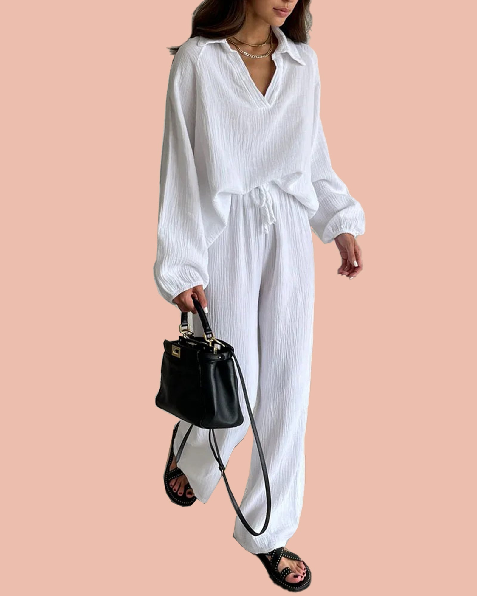 Autumn Simple V-Neck Casual Two-piece Set