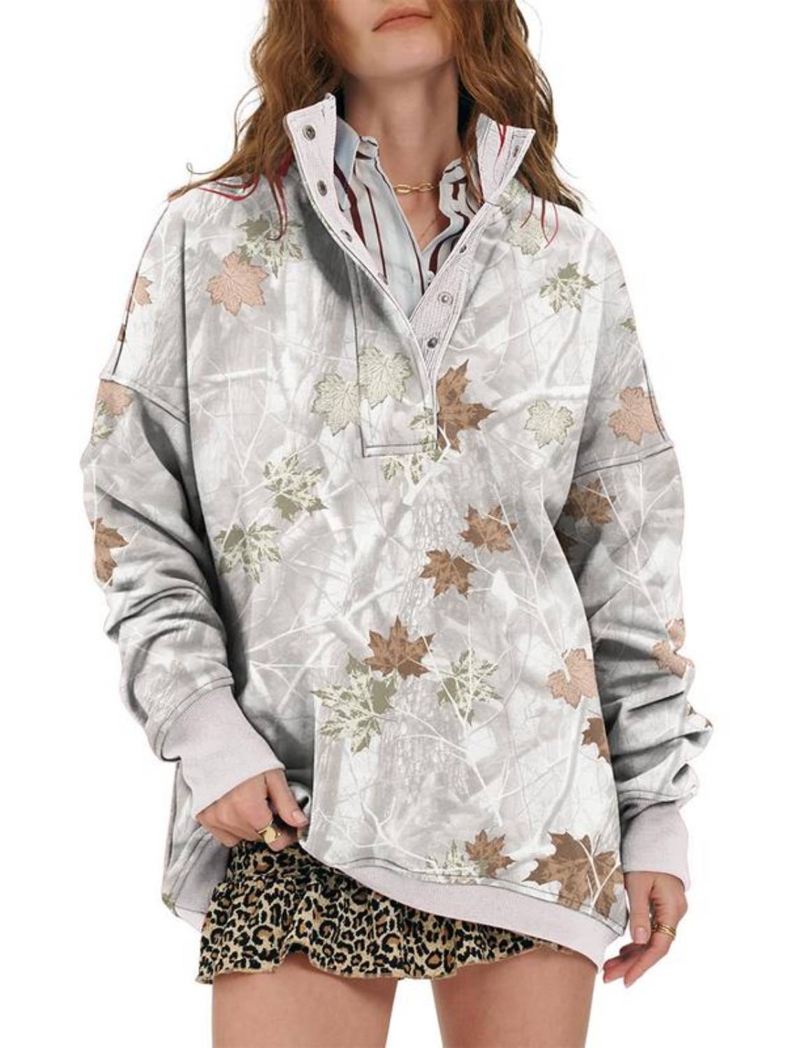 Women’s Oversized Fall Maple Leaf Camo Hoodie