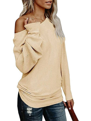 Womens Off The Shoulder Sweater Oversized Knit Long Sleeve Sweaters Tunic Tops