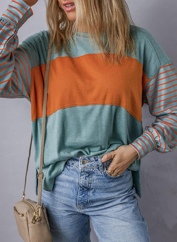 Women's Cute Color Block Long Sleeve Casual Top