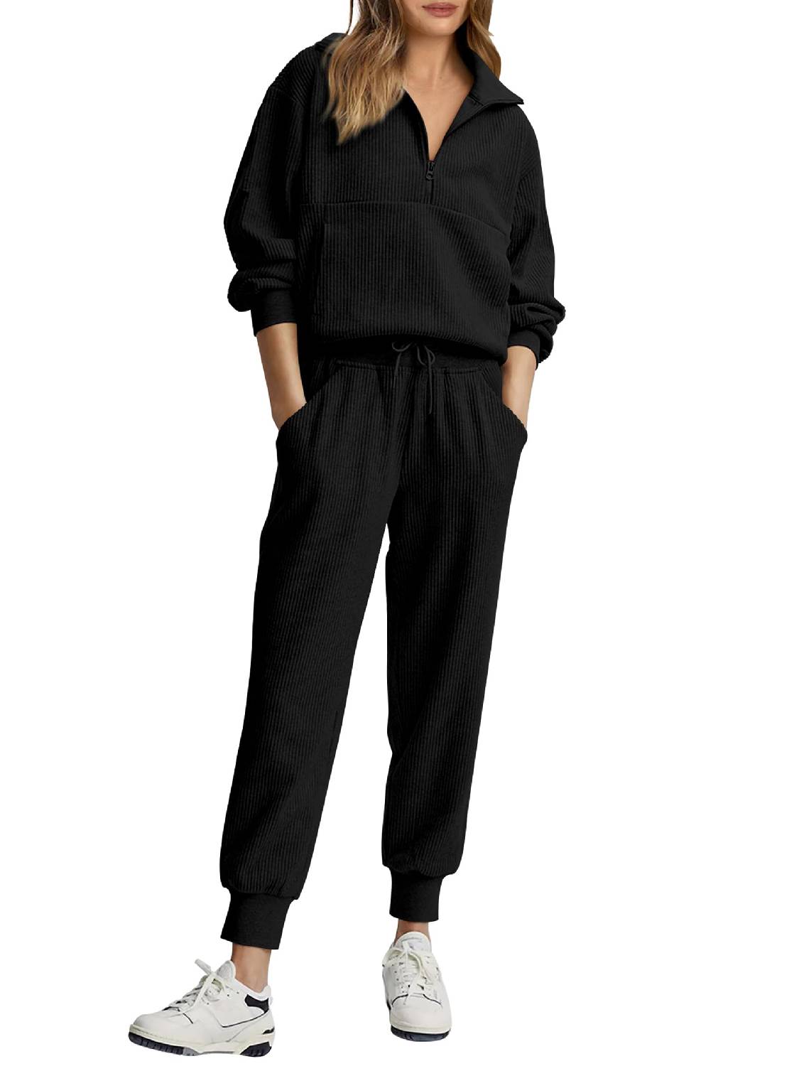 Womens 2 Piece Long Sleeve Half Zip Pullover Fall Tracksuit Sweatsuits Set