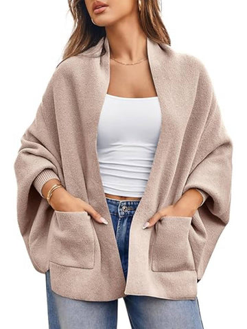 Womens Open Front Batwing Long Sleeve Shawl Knit Cardigan