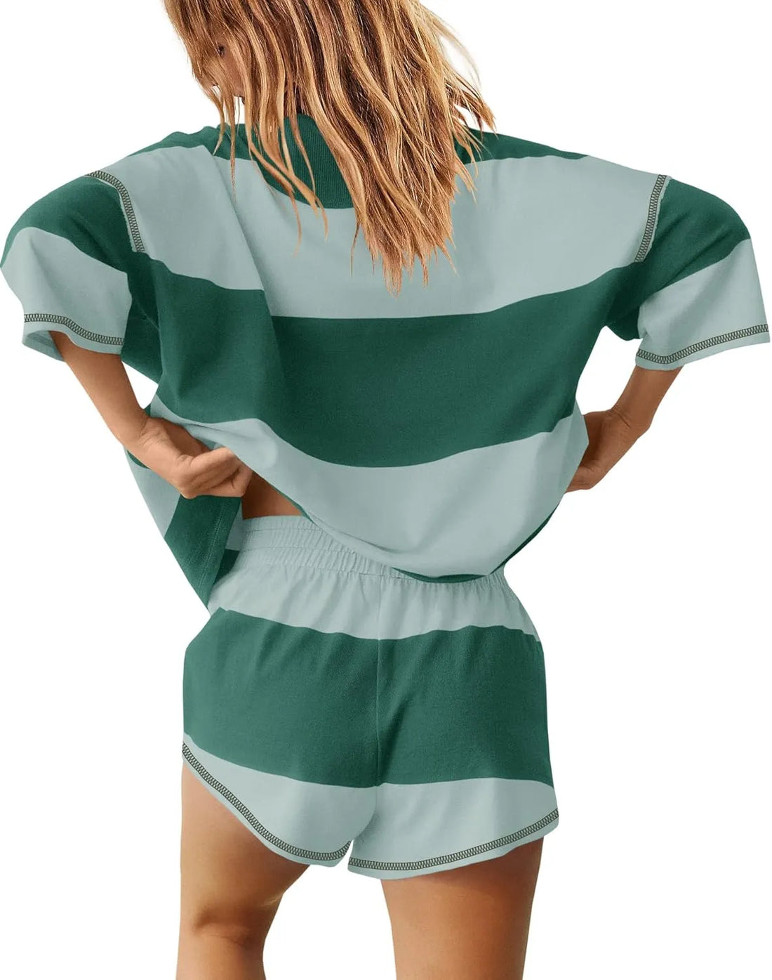 Womens Summer Oversized Quarter Zip Striped Shirt and Shorts Lounge Sets