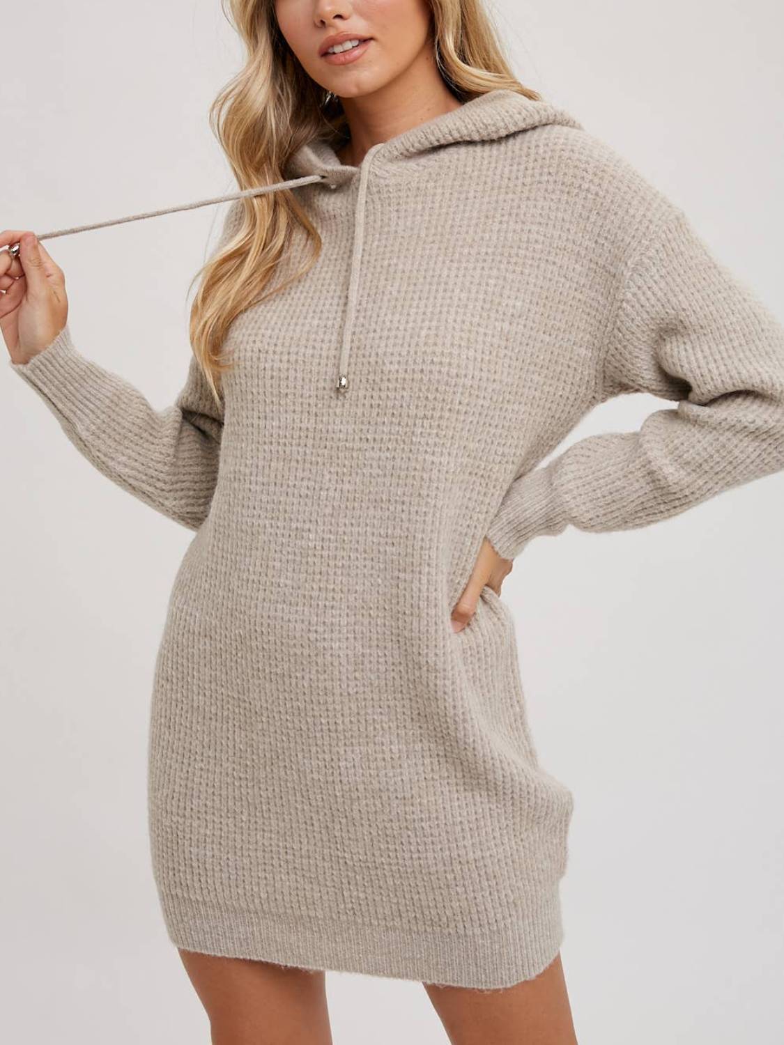 Women's Chunky Waffle Hoodie Tunic Dress
