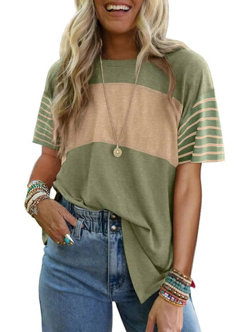 Women Oversized Color Block Striped Shirts Top