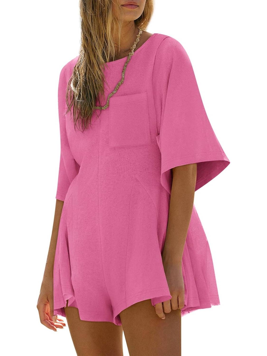 Women‘s Casual Short Sleeve Romper With Pockets