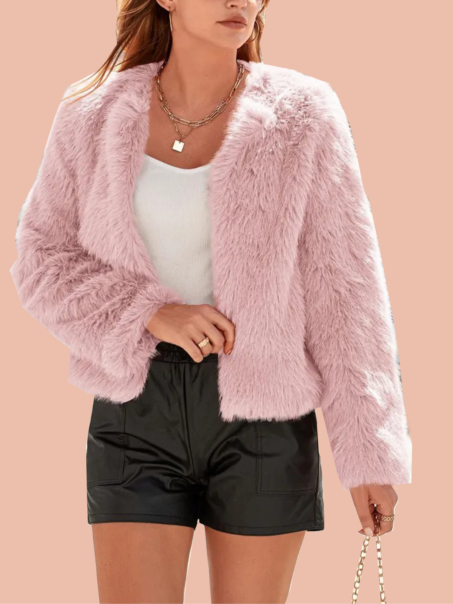 Women's Faux Fur Puffy Warm Jacket with Pockets
