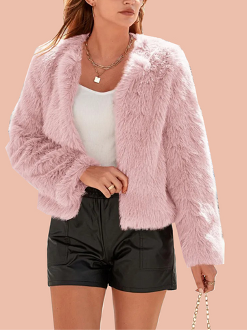 Women's Faux Fur Puffy Warm Jacket with Pockets