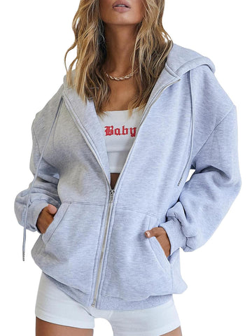 Winter Women Zip Up Hoodies Oversized Sweatshirts