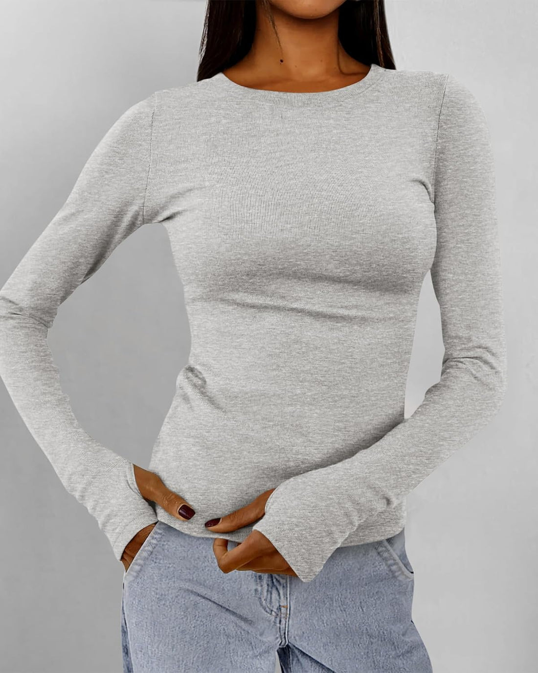 Womens Long Sleeve Shirts Stretchy Slim Fit Going Out Top with Thumb Holes