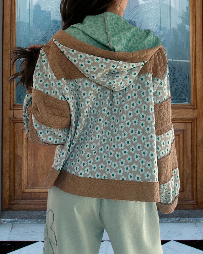 Floral Zip-Up Hooded Quilted Jacket