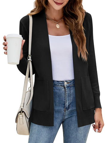 Women's Long Sleeve Open Front Knit Cardigan Sweater with Pockets