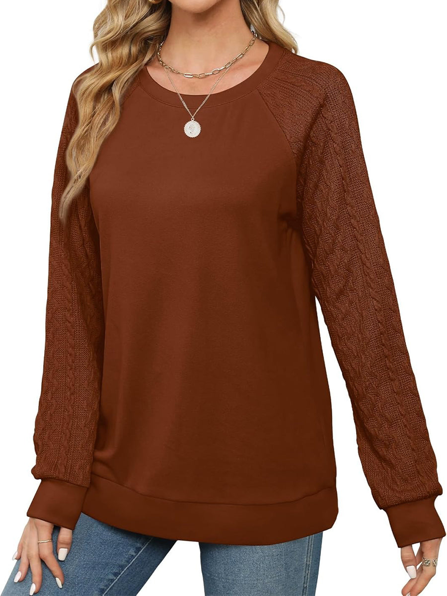 Women's Crewneck Cable Knit Long Sleeve Sweaters Lightweight Tops