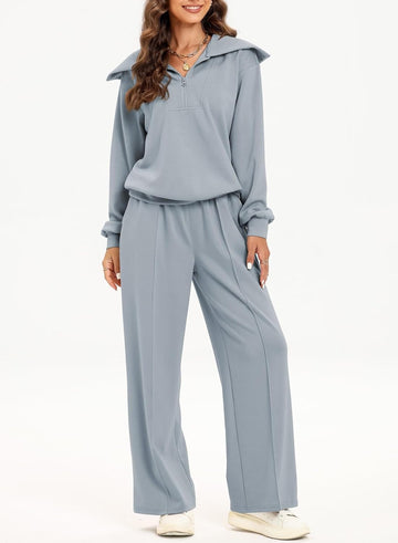 Women's Half Zip Sweatshirt and Wide Leg Sweatpant Tracksuit Set