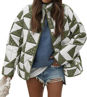 Womens Quilted Puffer Jacket Patchwork Lightweight Padded Puffy Down Coat Outerwear