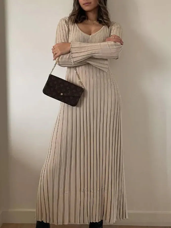 Fall Sleeved Knit Midi Dress
