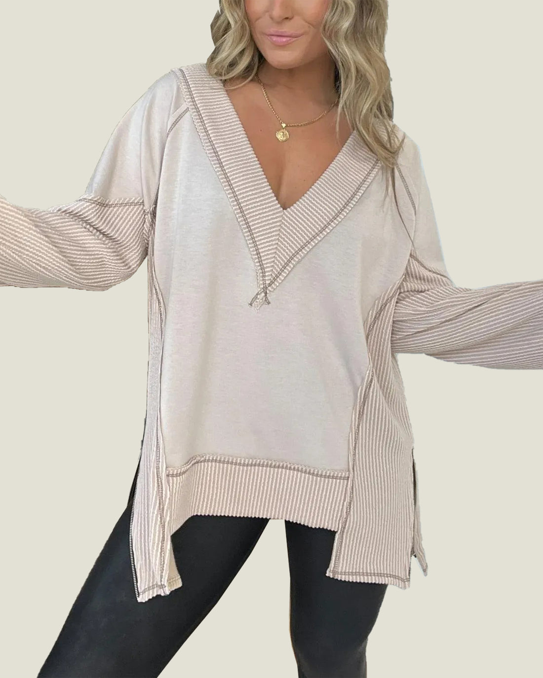 Women's V-Neck Loose Long Sleeve Top
