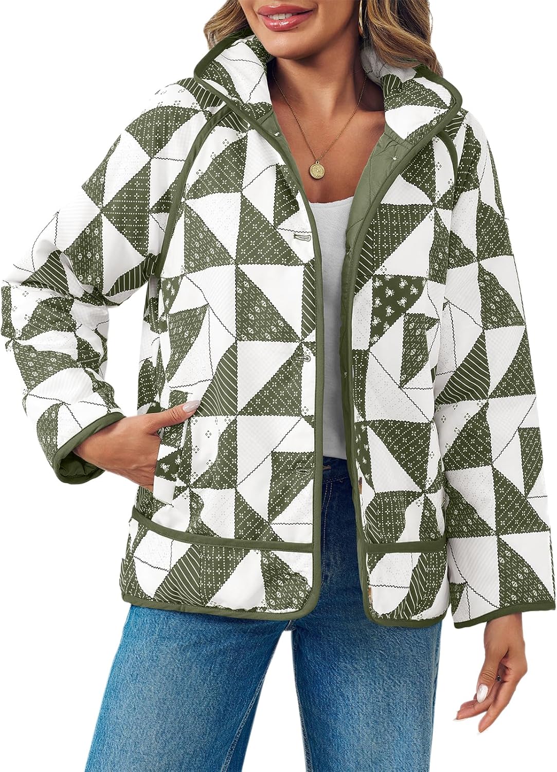 Womens Quilted Puffer Jacket Patchwork Lightweight Padded Puffy Down Coat Outerwear