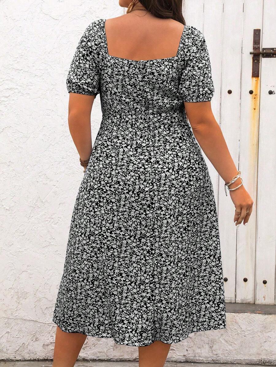 Women's Summer Plus Size Boho Casual Floral High Slit Dress