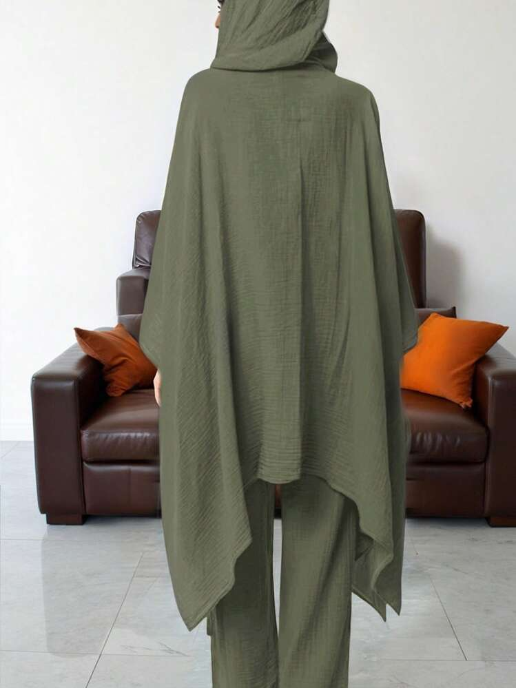 Women Solid Color Batwing Sleeve Hoodie Sweatshirt And Pants Set