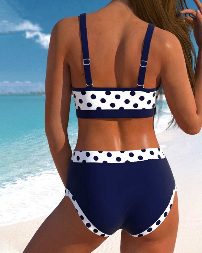 Women's Retro Bikini Set with High Waist and Adjustable Straps