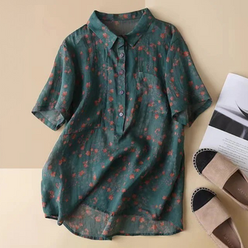 Women's Floral Half-Placket Shirt with Button Detail and Lightweight Fabric