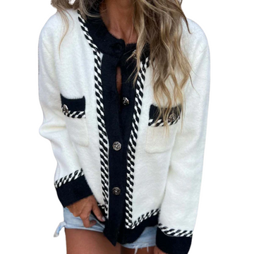 Color-Contrast Long-Sleeve Button Cardigan