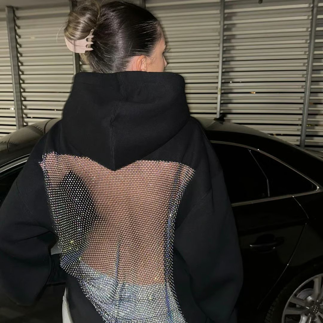 Backless Mesh Glitter Hoodie