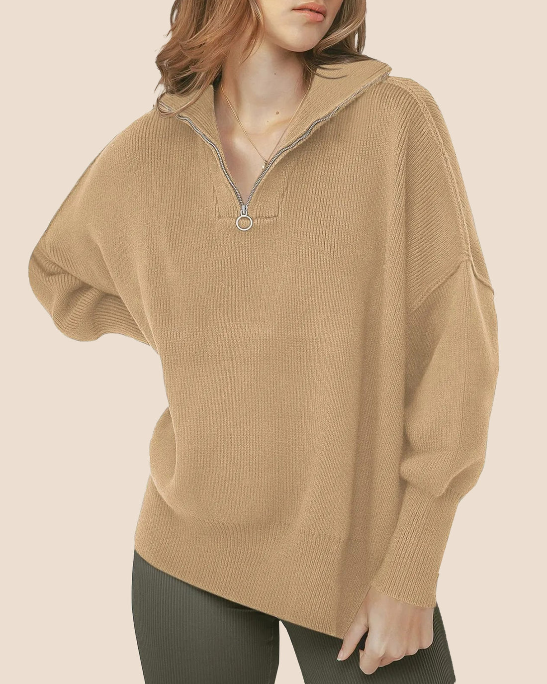 Women's Oversized Quarter Zip Sweater Pullover