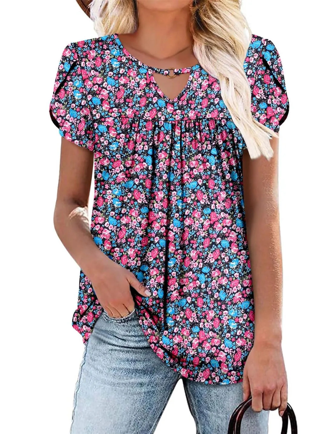 Keyhole Ring V-Neck Tunic Top