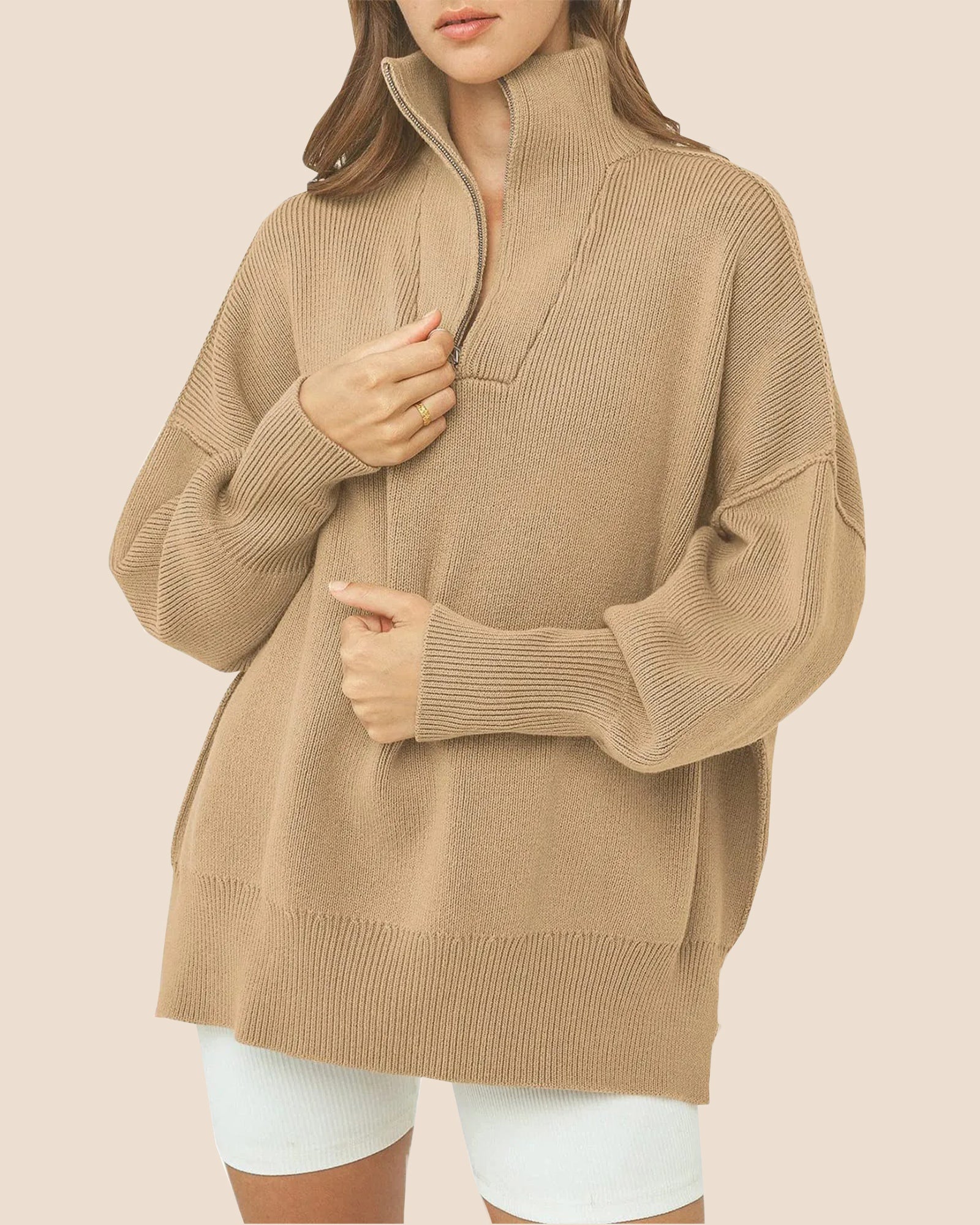 Women's Oversized Quarter Zip Sweater Pullover