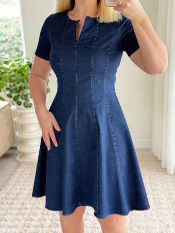 V-Neck Sutures Denim Dress