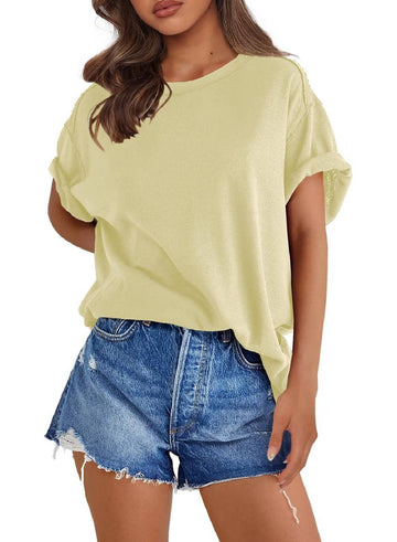 Womens Oversized Crewneck Short Sleeve T Shirts Tops