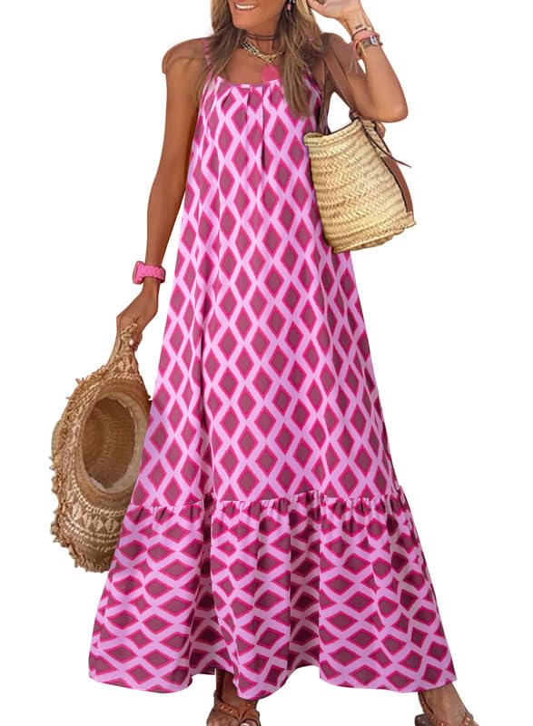 Casual Scoop Neck Spaghetti Strap Ruffle Flowy Long Dress