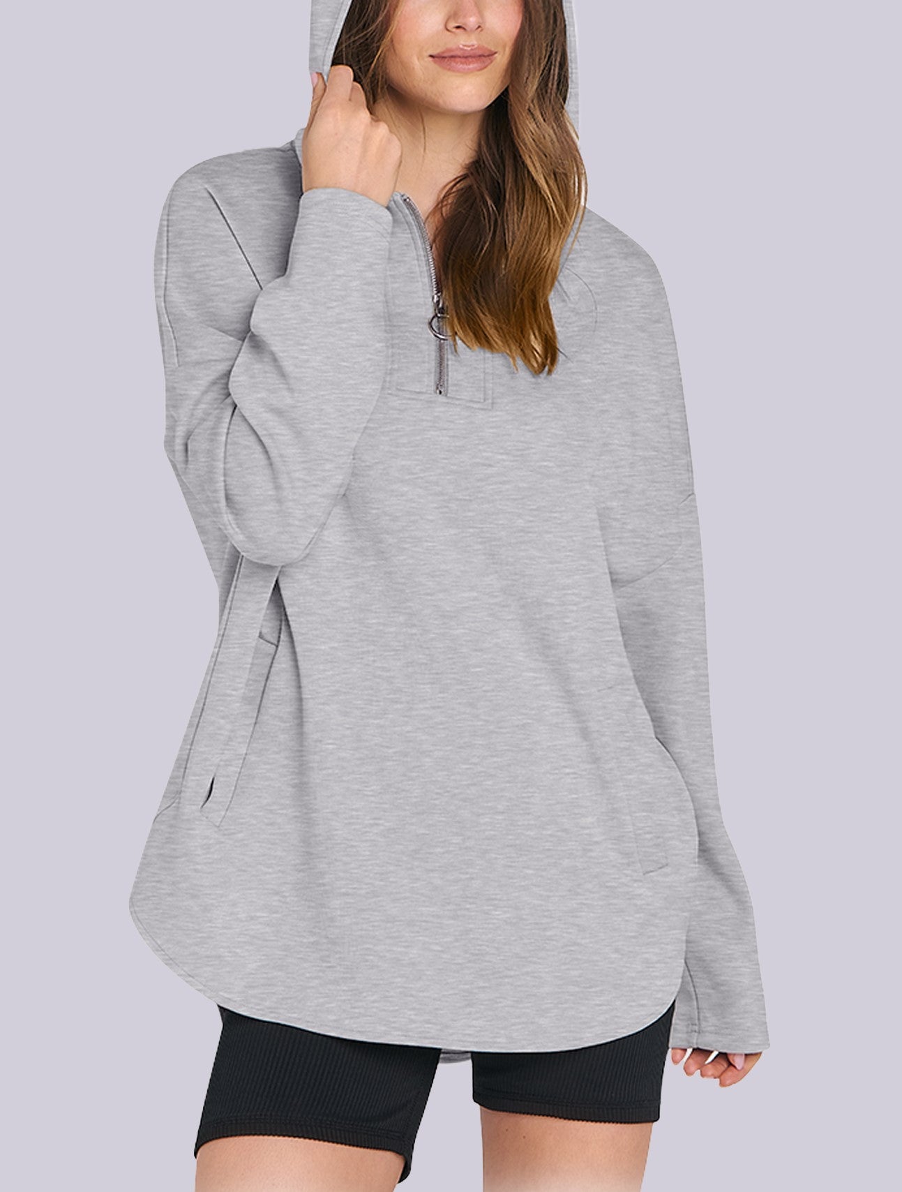 Women's Oversized Quarter Zip Tunic Hoodie