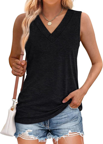 Women's Summer Loose V Neck Sleeveless Basic Tank Tops