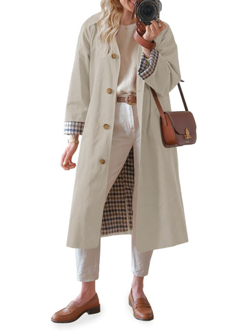 Womens Long Trench Coat Single Breasted Oversized Windproof Overcoat