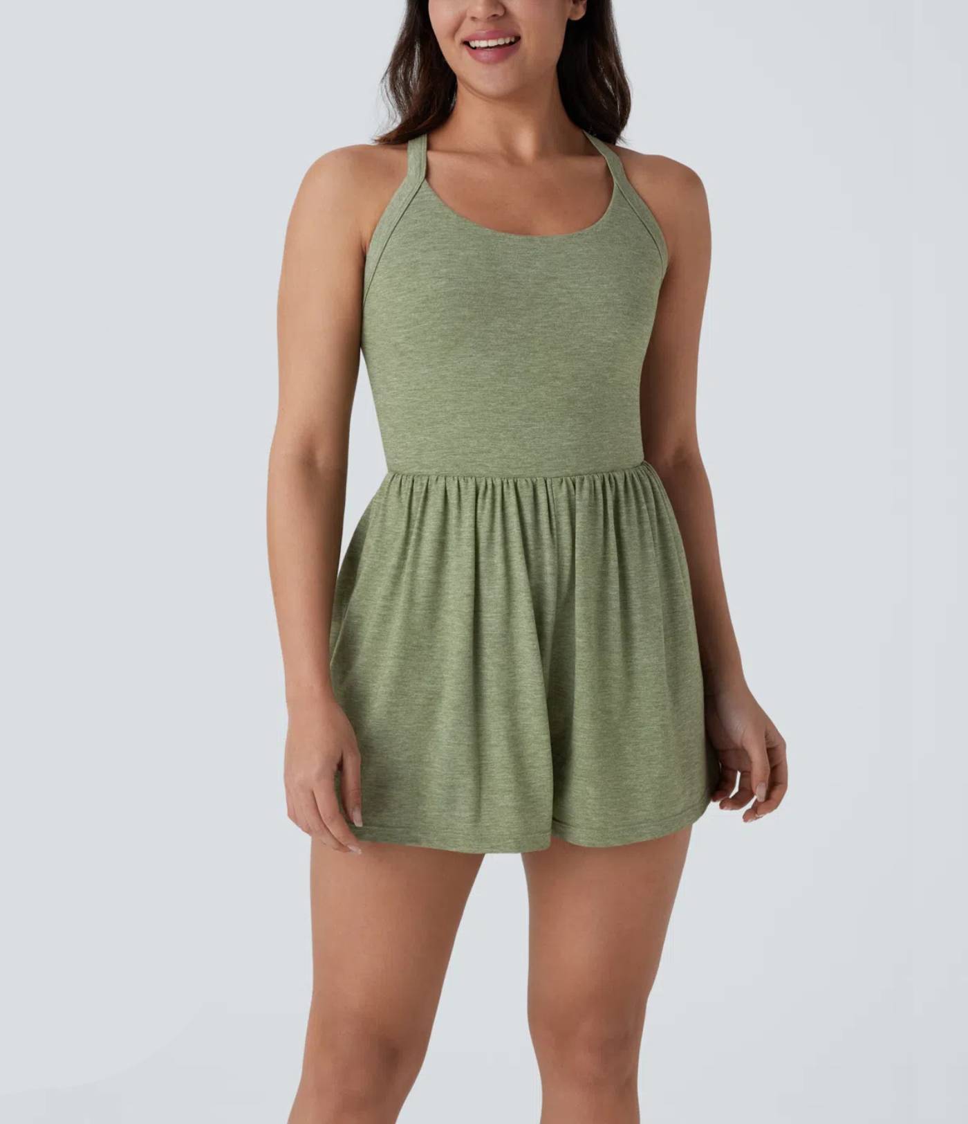 Women's Casual Backless Twisted Side Pocket 2-in-1 Resort Romper