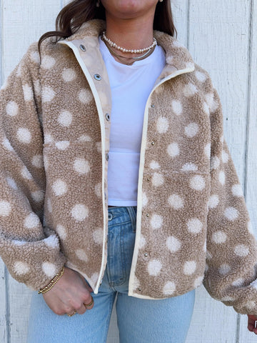 Women's Fleece Polka Dot Lapel Button Down Coat