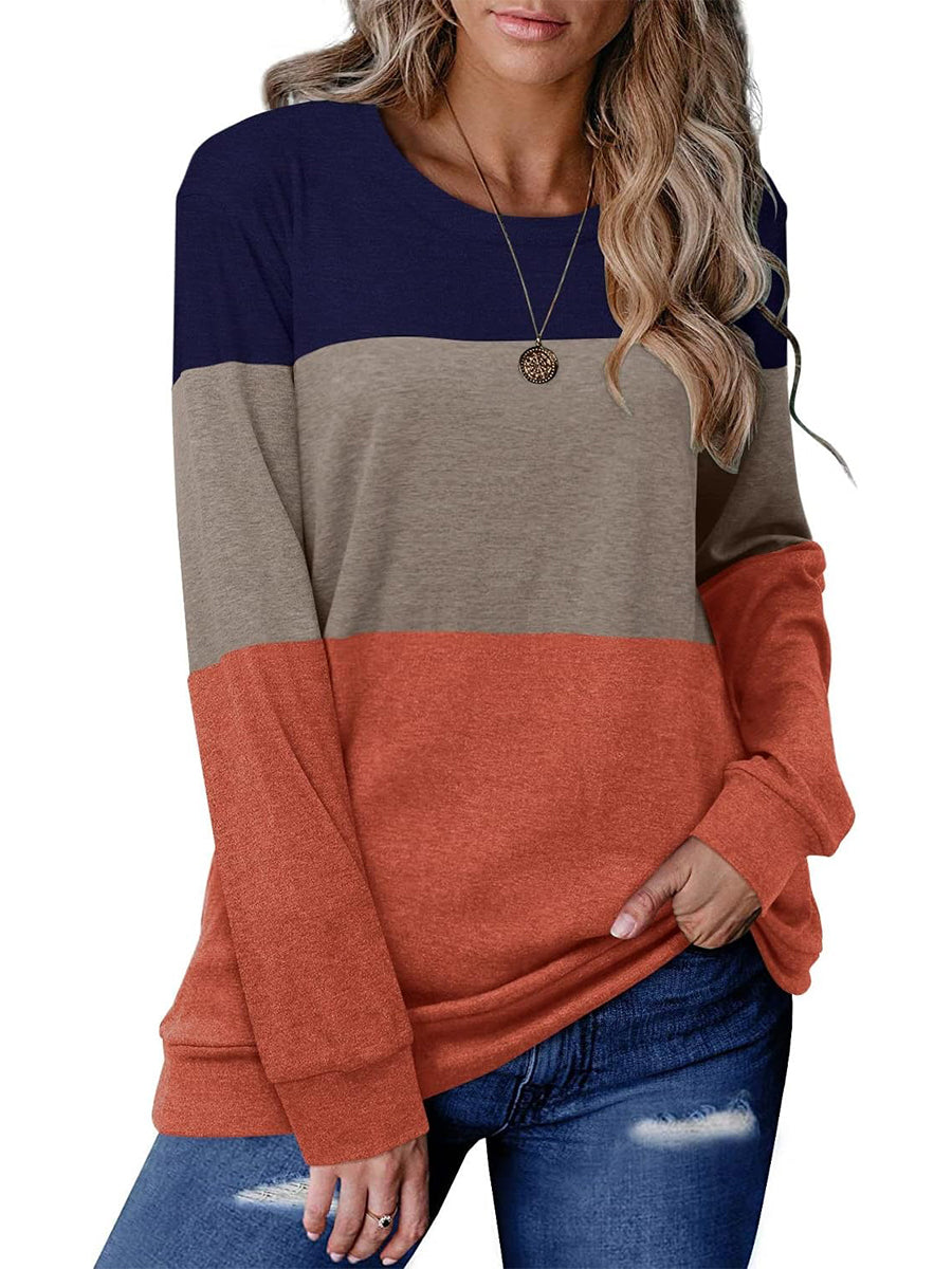 Women's Colorblock Striped Long Sleeve Casual Sweatshirt Tops